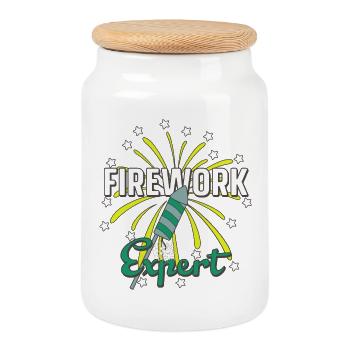 Feu d'artifice expert - Boîte à biscuits avec couvercle en bois - blanc - Devant