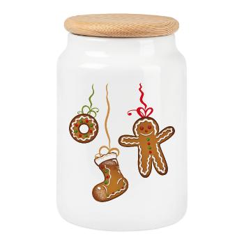 Weihnachtsplätzchen, Weihnachten, Lebkuchenmann. - Keksdose mit Holzdeckel - Weiß - Vorne