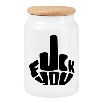 tu baises doigt majeur # - Boîte à biscuits avec couvercle en bois - blanc - Devant