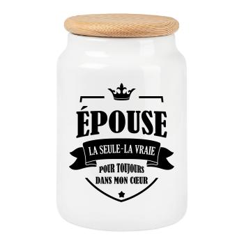Epouse - Mariée - Mariage - Couple - Amour - Cookie Jar with Wooden Lid - white - Front