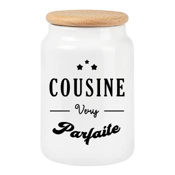Cousin - Cousine - Famille - Naissance - Bébé - Cookie Jar with Wooden Lid - white - Front