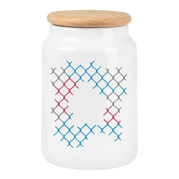 Hole in the chain-link fence - Cookie Jar with Wooden Lid - white - Front