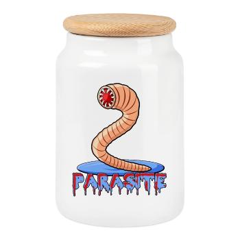 Parasite - horror parasite like vermin - Cookie Jar with Wooden Lid - white - Front