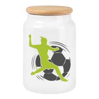 Le foot féminin | Footballeur - Boîte à biscuits avec couvercle en bois - blanc - Devant