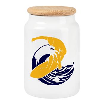 Surfboard | Surfer | Surf - Cookie Jar with Wooden Lid - white - Front