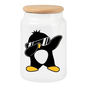 Pingouin dabbing - Boîte à biscuits avec couvercle en bois - blanc - Devant