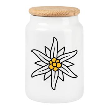 Edelweiss Bergblume Logo - Keksdose mit Holzdeckel - Weiß - Vorne