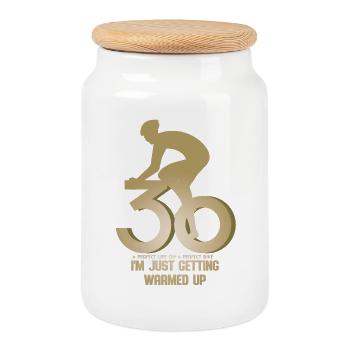 Cyclist 30th birthday - Cookie Jar with Wooden Lid - white - Front