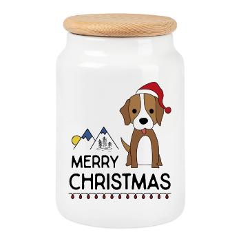 Lustige Weihnachten mit Hund für Freunde - Keksdose mit Holzdeckel - Weiß - Vorne