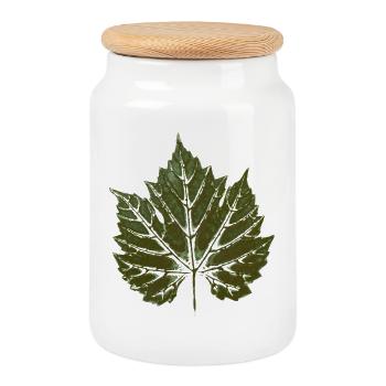 Feuille de vigne VERT - imprimé feuille - WINER & GARDEN - Boîte à biscuits avec couvercle en bois - blanc - Devant