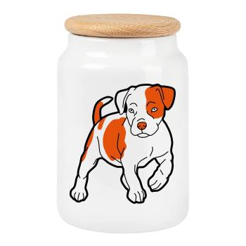 American Staffordshire Terrier - Boîte à biscuits avec couvercle en bois - blanc - Devant