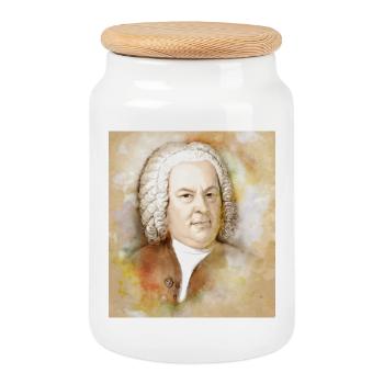 Johann Sebastian Bach in watercolor style - Cookie Jar with Wooden Lid - white - Front