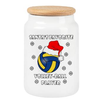 Santa's favorite VOLLEY player - Cookie Jar with Wooden Lid - white - Front