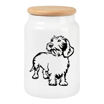 dachshund - Cookie Jar with Wooden Lid - white - Front