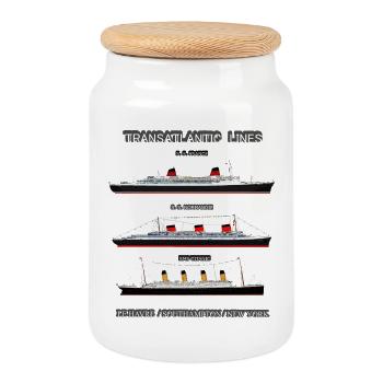 TRANSATLANTIC LINES Louis RUNEMBERG © Adagp - Cookie Jar with Wooden Lid - white - Front