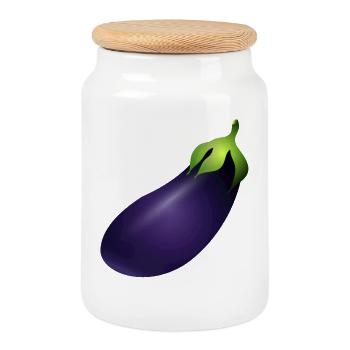 large violet glowing aubergine - Cookie Jar with Wooden Lid - white - Front