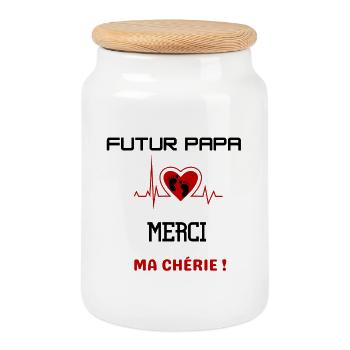 Futur papa, merci ma chérie. - Boîte à biscuits avec couvercle en bois - blanc - Devant