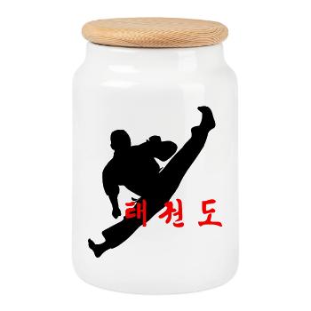 Taekwondo Logo gesprungen Kick Koreanisch - Keksdose mit Holzdeckel - Weiß - Vorne