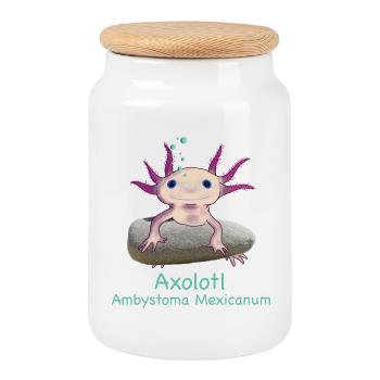 Iconic Axolotl Chilling, Hand Drawn - Cookie Jar with Wooden Lid - white - Front
