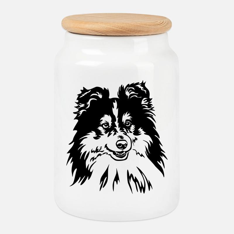 Sheltie Kopf - Keksdose mit Holzdeckel - Weiß