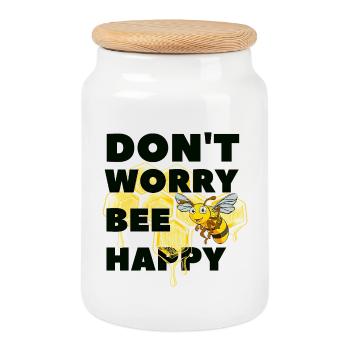 Don't worry Bee Happy - Cookie Jar with Wooden Lid - white - Front
