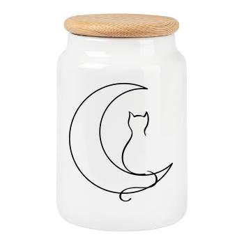 Moon Cat - Cookie Jar with Wooden Lid - white - Front