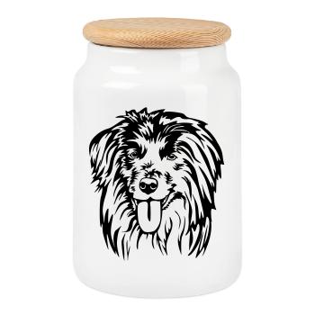 Berger des Pyrénées Tête - Boîte à biscuits avec couvercle en bois - blanc - Devant