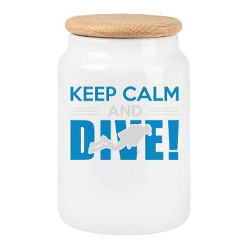 Diver Diving - Cookie Jar with Wooden Lid - white - Front