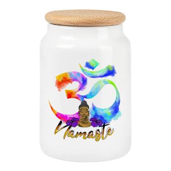 Namaste-Bogen-Iris-Buddha - Keksdose mit Holzdeckel - Weiß - Vorne