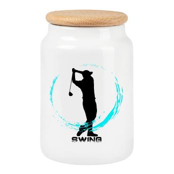 golf - Cookie Jar with Wooden Lid - white - Front