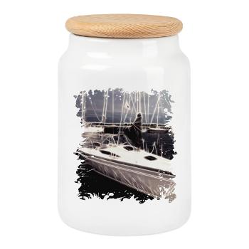 Voilier - Voile - Boîte à biscuits avec couvercle en bois - blanc - Devant