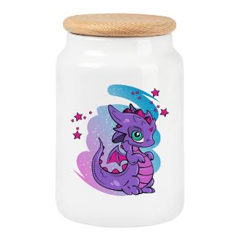 loving fantasy dragon - Cookie Jar with Wooden Lid - white - Front