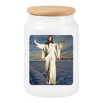 Figure de Jésus Hiver - Boîte à biscuits avec couvercle en bois - blanc - Devant