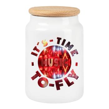 Neon music design with dance atmosphere party - Cookie Jar with Wooden Lid - white - Front