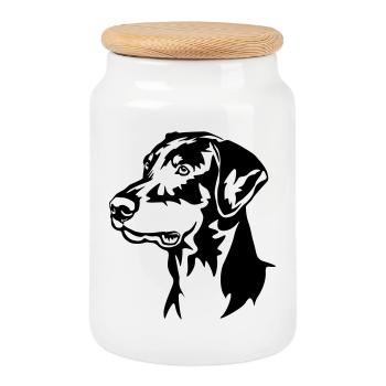 Tête de Doberman - Boîte à biscuits avec couvercle en bois - blanc - Devant
