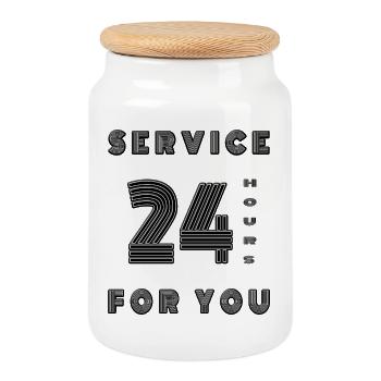 Service 24 hours for you Mum Mama Dad Shop - Cookie Jar with Wooden Lid - white - Front