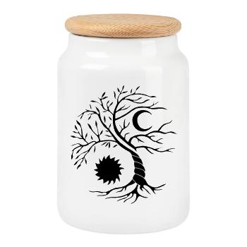 Arbre de vie noir soleil et lune - Boîte à biscuits avec couvercle en bois - blanc - Devant