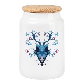 Blue Ink Spirits - Deer Nocturne aux Bois Fleuris - Cookie Jar with Wooden Lid - white - Front