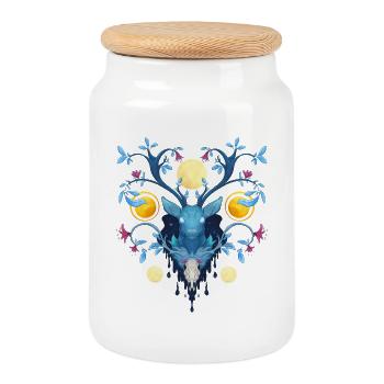Blue Ink Spirits - Night Deer and Flowerwood 2 - Cookie Jar with Wooden Lid - white - Front