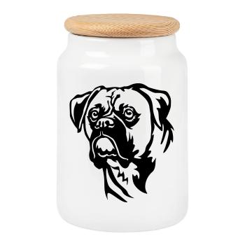 Boxer Head - Cookie Jar with Wooden Lid - white - Front