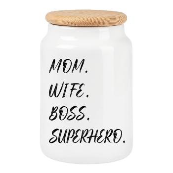 Maman Femme Super-héros Fête des Mères - Boîte à biscuits avec couvercle en bois - blanc - Devant