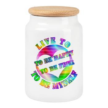Leben Glücklich Frei Regenbogen Herz - Keksdose mit Holzdeckel - Weiß - Vorne