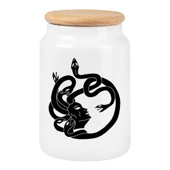 Femme aux cheveux de serpents (noir) - Boîte à biscuits avec couvercle en bois - blanc - Devant