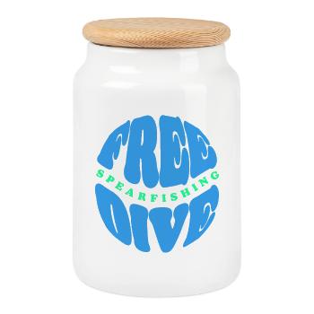 Freedive and Spearfishing Typography - Cookie Jar with Wooden Lid - white - Front