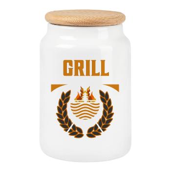 Grillmeister Grillen Griller Chef Grill Grillkönig - Keksdose mit Holzdeckel - Weiß - Vorne