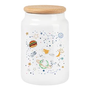 Space Explorer mit Astronaut Fox - Keksdose mit Holzdeckel - Weiß - Vorne