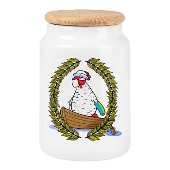 Laurel Wreath Grandma Chicken Moin Distress Paddle Boat Ahoy - Cookie Jar with Wooden Lid - white - Front