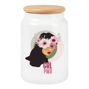 Girl Power Fleurs Visage Fort Rose Féminisme Mignon - Boîte à biscuits avec couvercle en bois - blanc - Devant