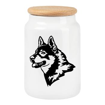 Tête de Jämthund - Boîte à biscuits avec couvercle en bois - blanc - Devant