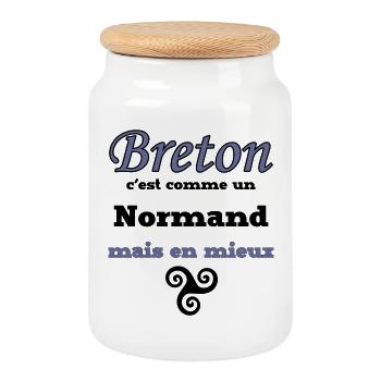 Breton - Normand mais en mieux - Boîte à biscuits avec couvercle en bois - blanc - Devant
